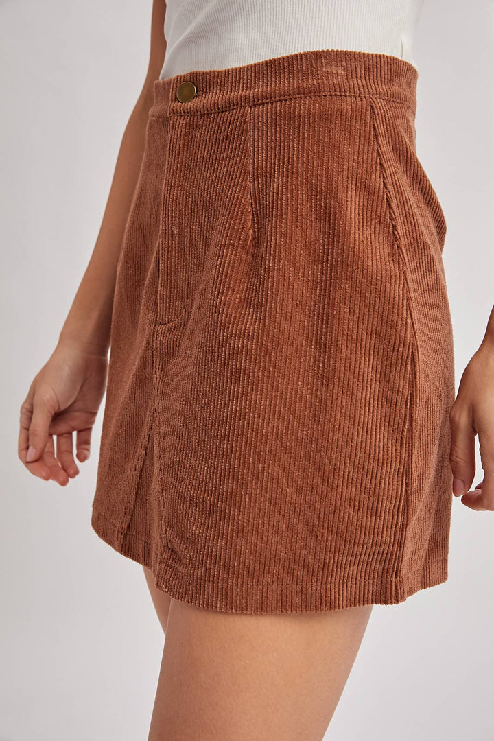 Bluivy Corduroy A-Line Mini Skirt in Camel 4