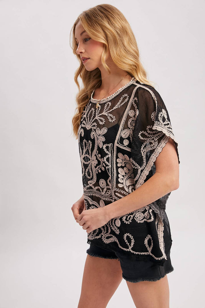 Mesh Embroidered Crochet Top black 6