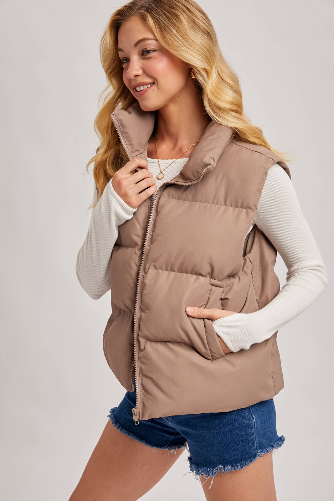 Zipper Puffer Vest mushroom3