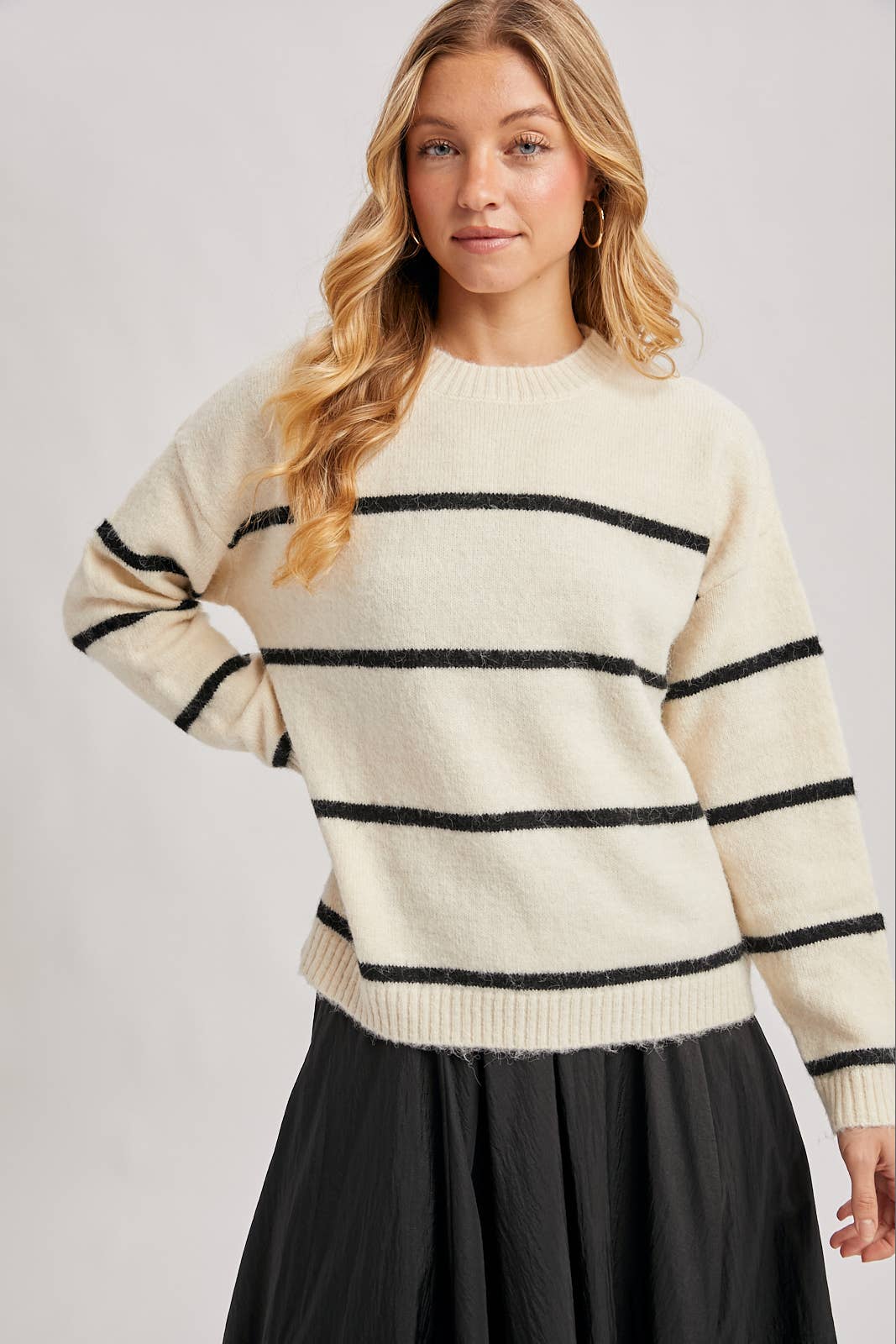 Bluivy Striped Fuzzy Knit Sweater