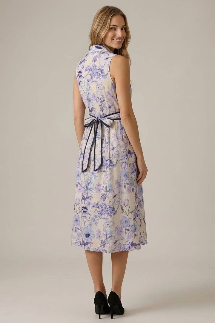 Doe and Rae - Floral Printed Sleeveless Midi Shirt Dress Periwinkle Multi back