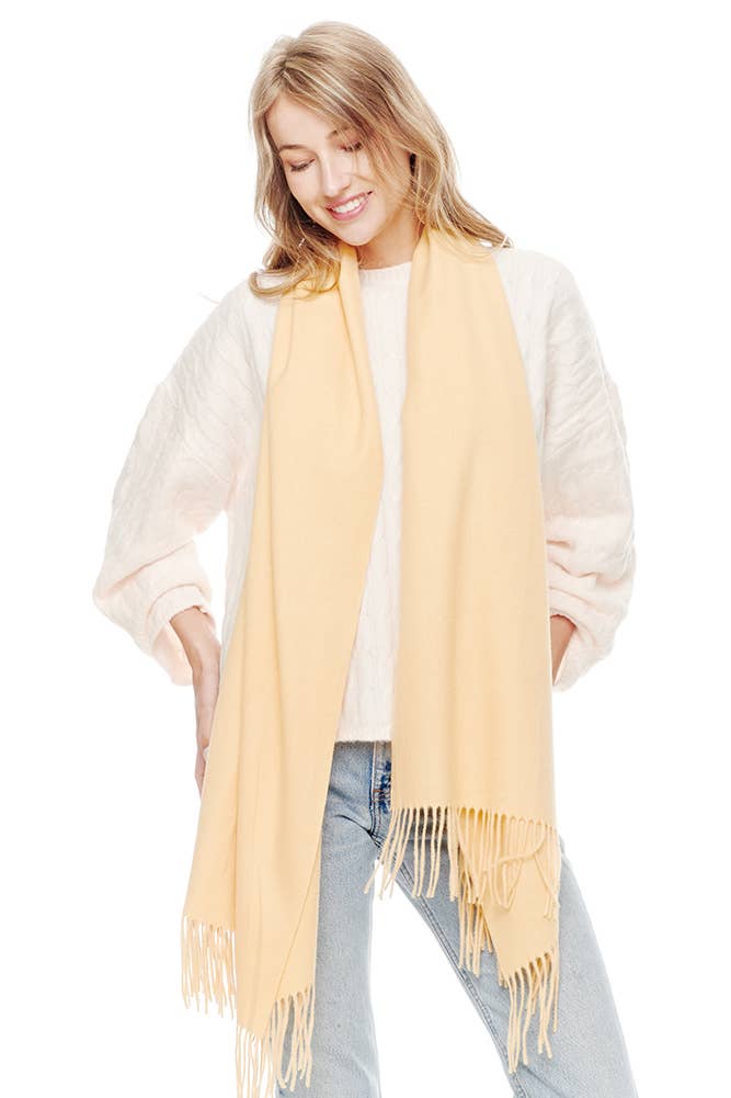 Hana Soft Cashmere Solid Color Fringes Scarf yellow