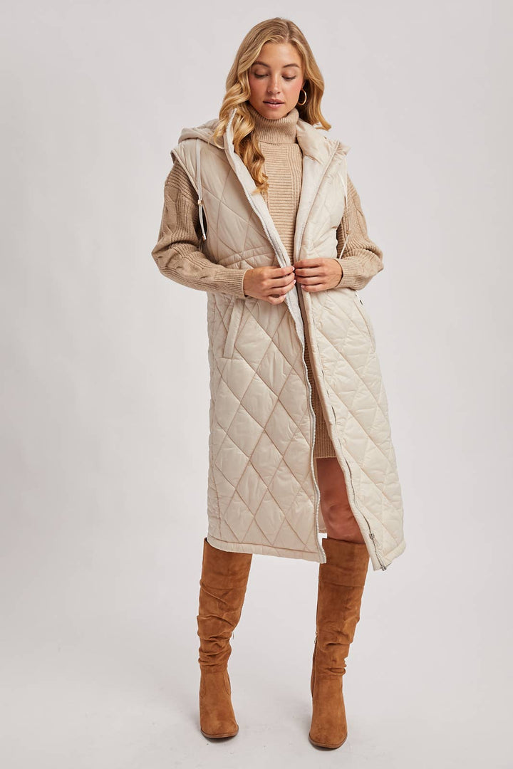Diamond Quilt Puffer Hooded Vest beige 3