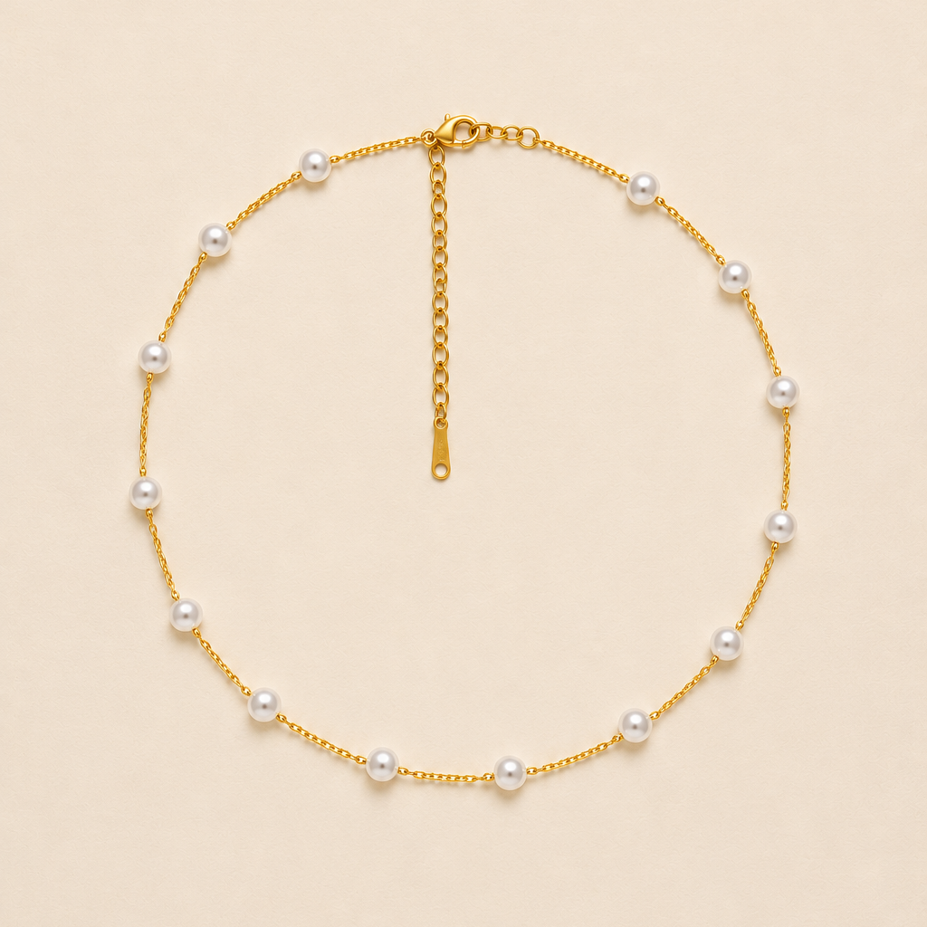 Titanium Steel Pearl Station Necklace – Tarnish-Free Gold | JOSSLYN 1