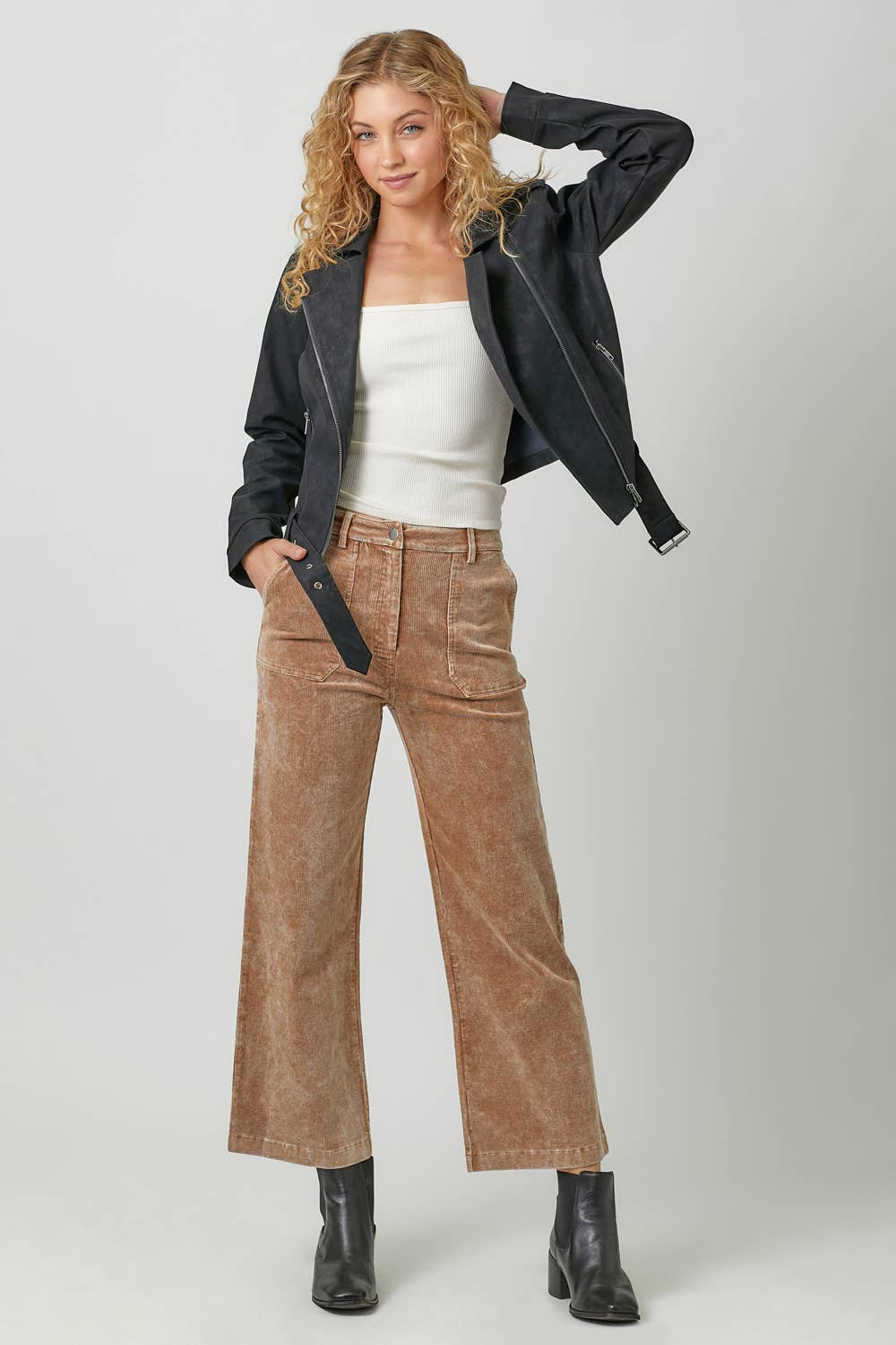 Mystree Black Leather Moto Jacket with Belt 4