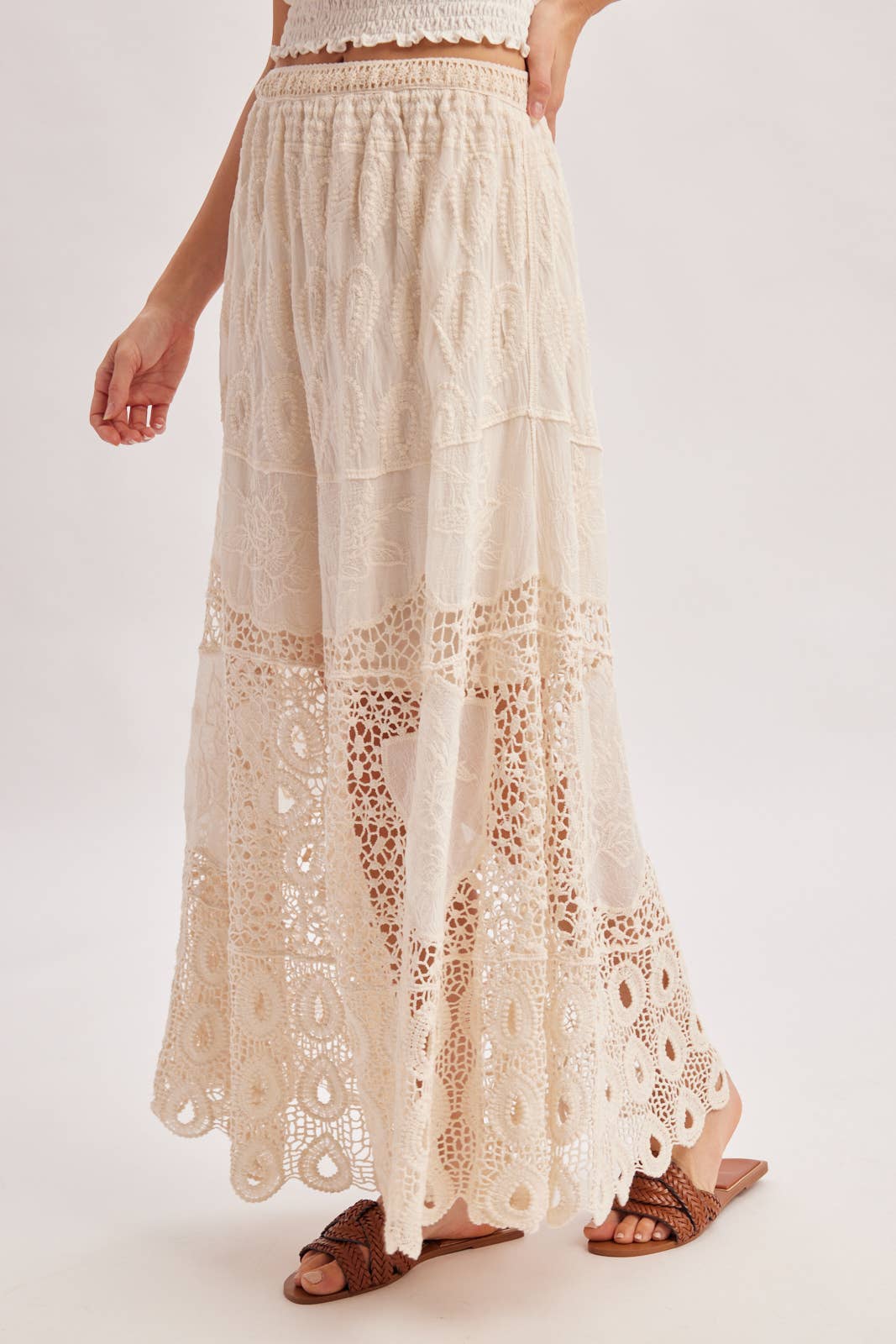 Bluivy Boho Crochet Maxi Skirt - Natural