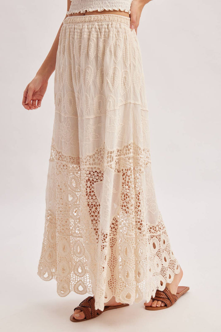 Bluivy Boho Crochet Maxi Skirt - Natural