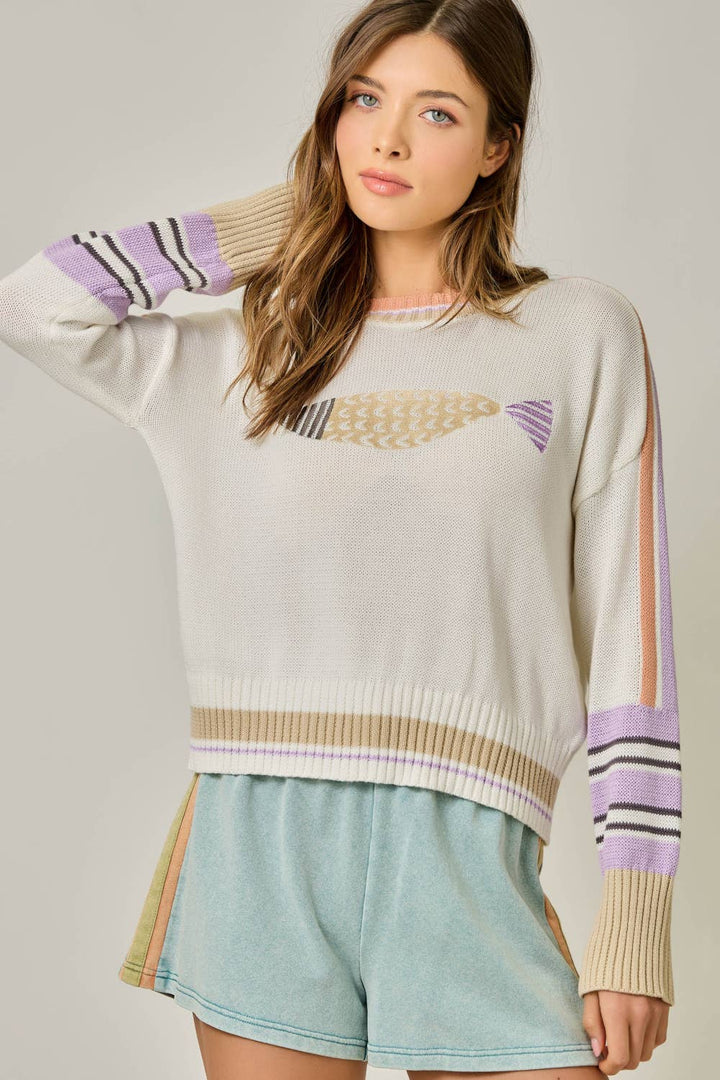 Mystree - Color Block Pullover Sweater Off White Mix