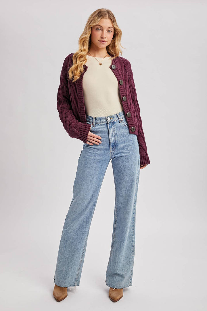 Bluivy Cropped Button Sweater plum 99