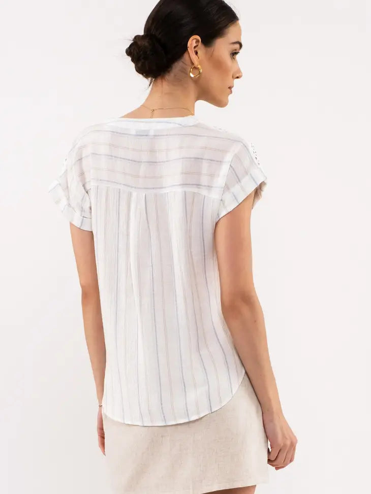 Shoulder Line Lace Striped Top