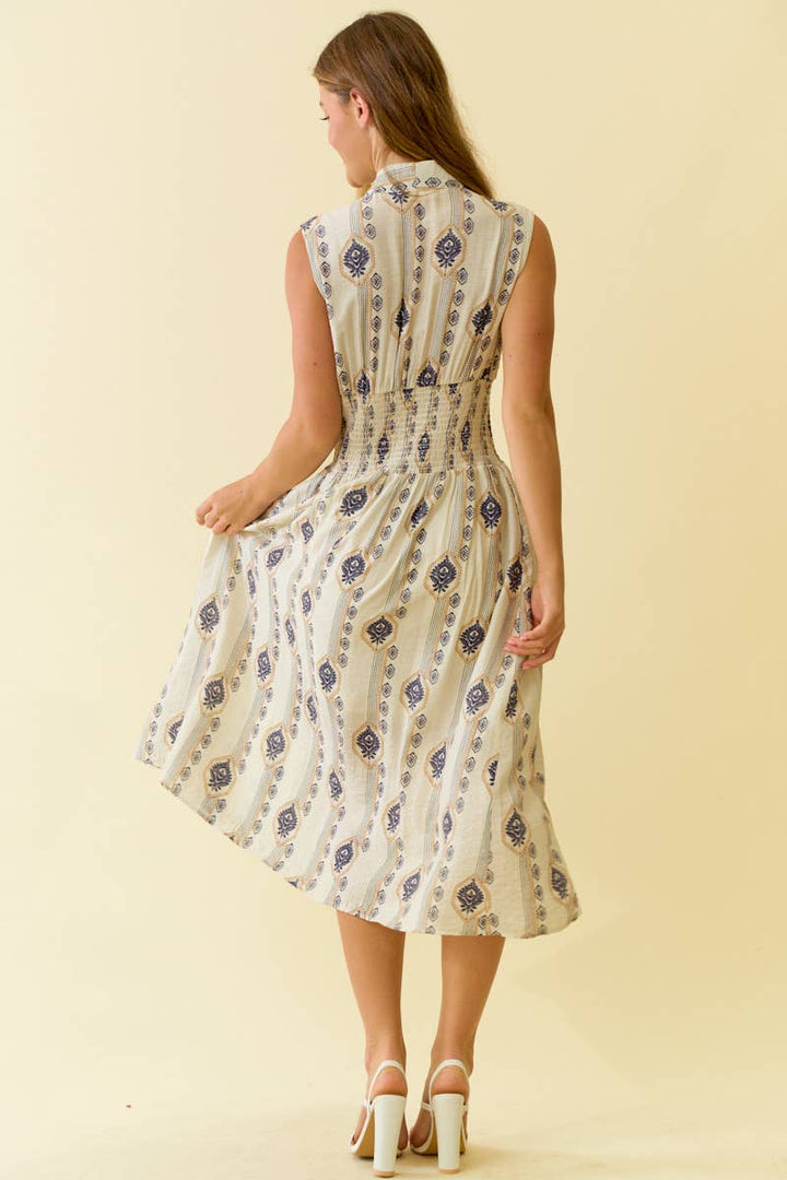 Doe and Rae Botanical Print Midi Dress in ecru 4