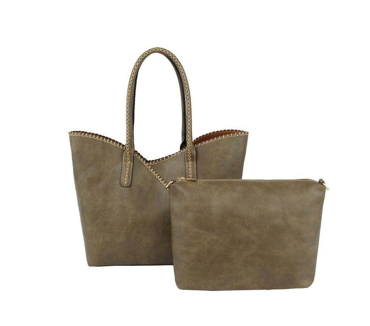 Stitch Trim Detail Shoulder/Tote Set Bag