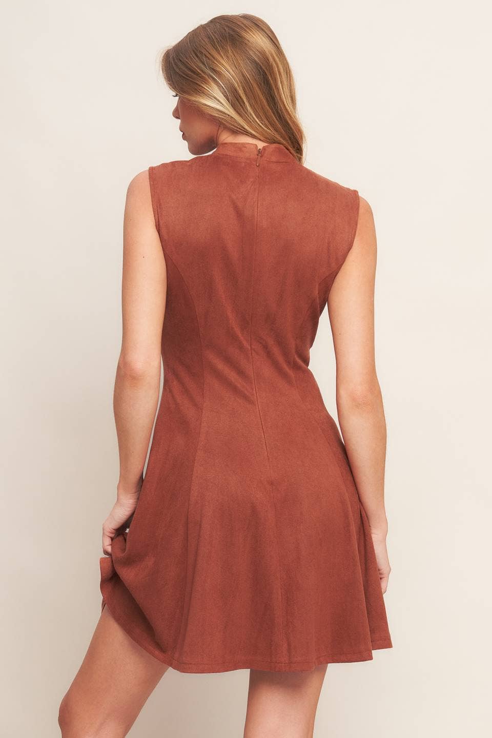 Faux Suede Mini Dress Rust 4