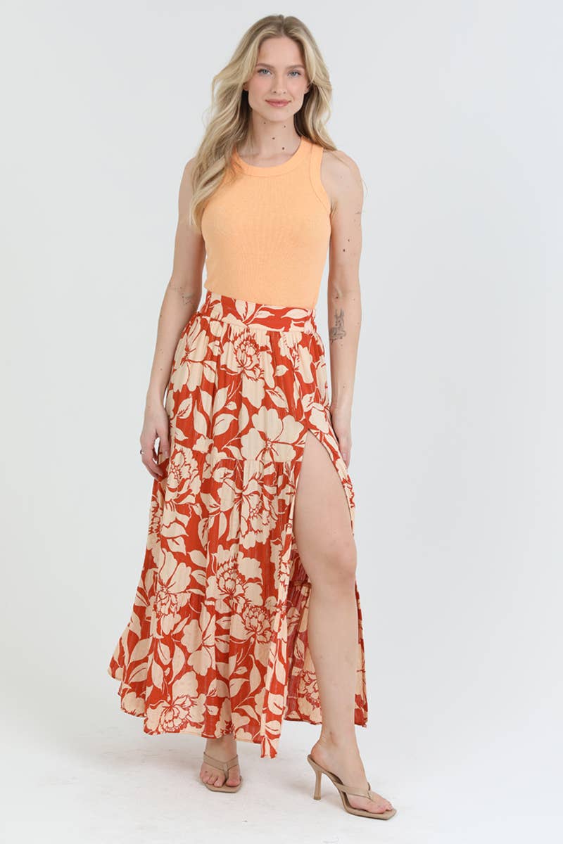 Angie A-Line Maxi Skirt with High Slit in Red