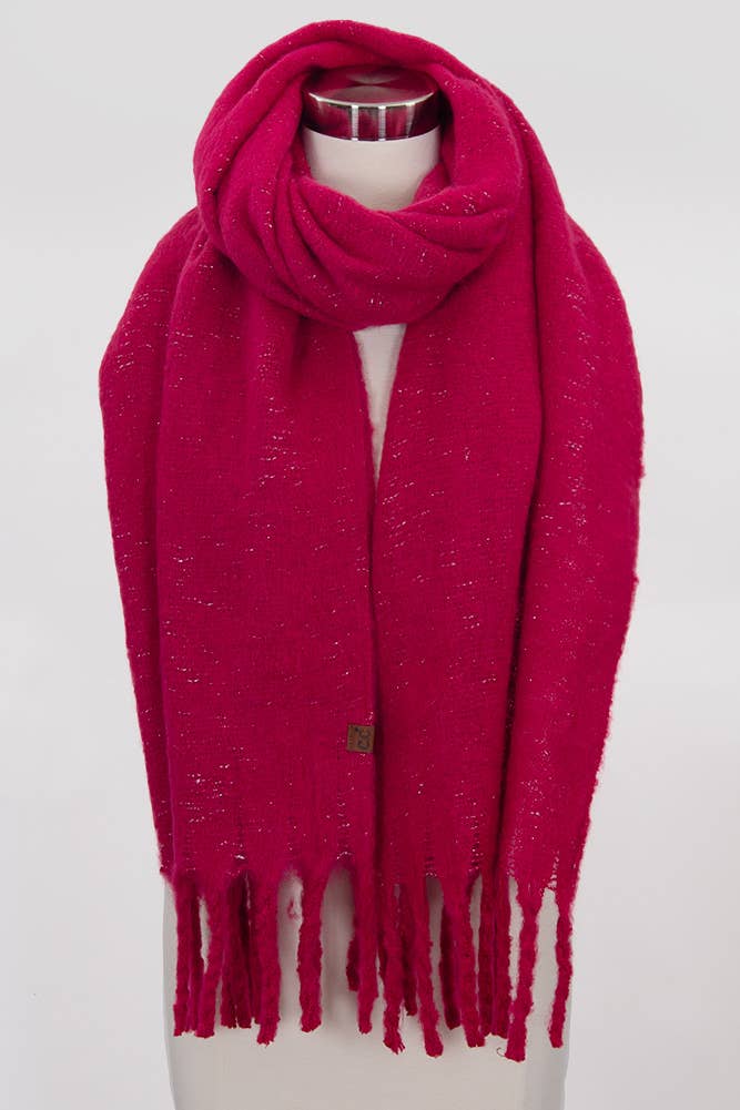 C.C Solid Woven Scarf with Lurex Winter Scarf Hot Pink 1
