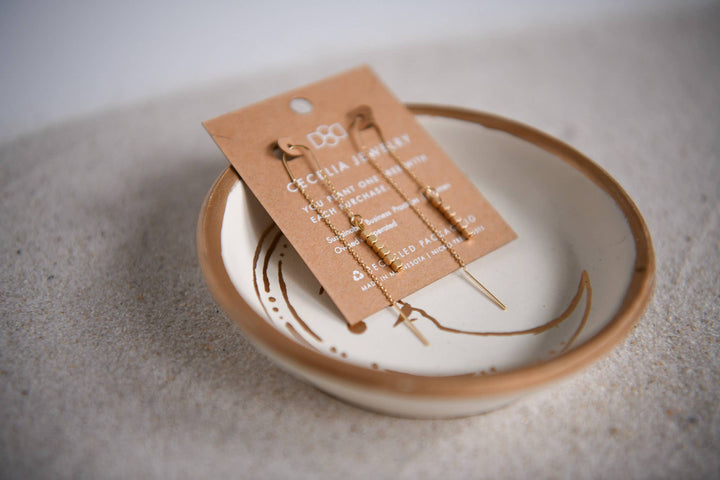 Gold Plated Threader Earrings with Gold Charm