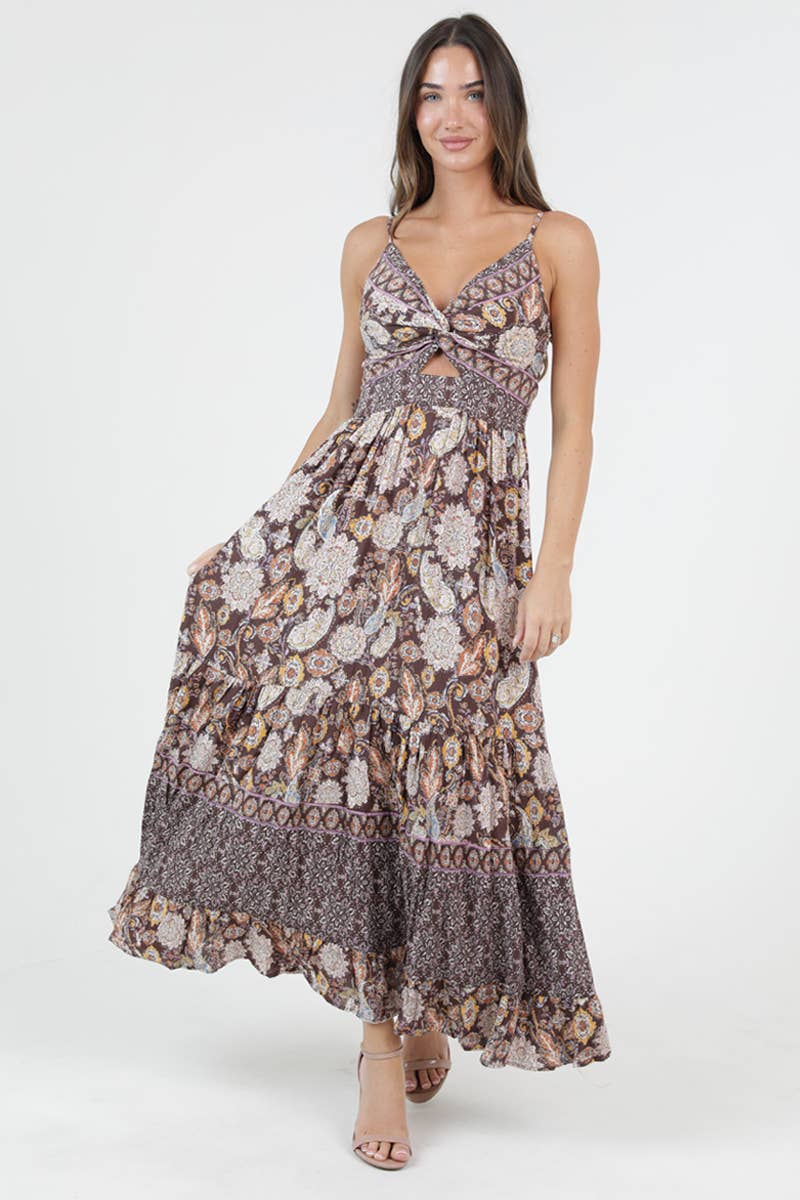 Angie Twist Front Cut-Out Maxi Dress Chocolate 2