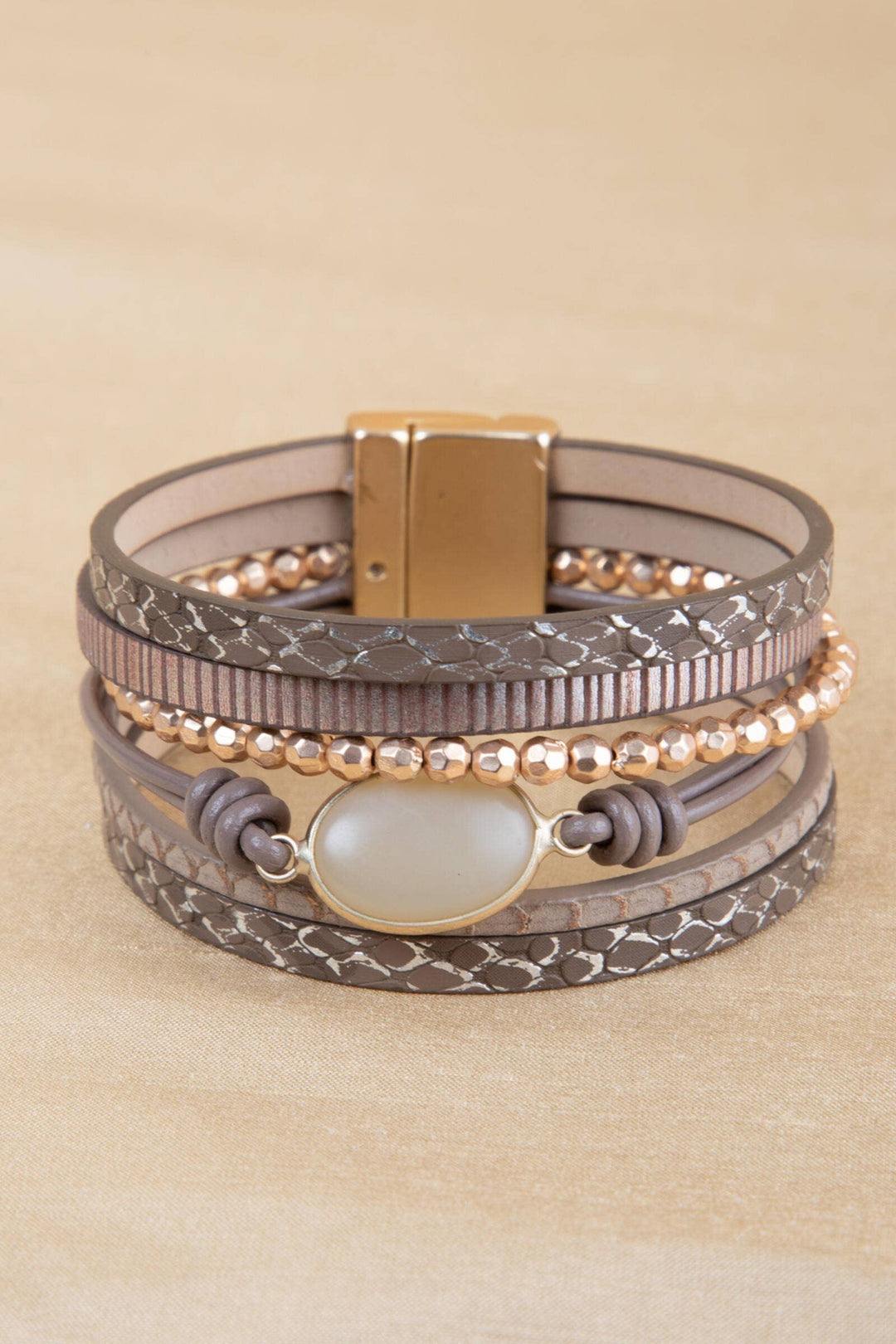 Saachi Beaded Leather Agate Bracelet