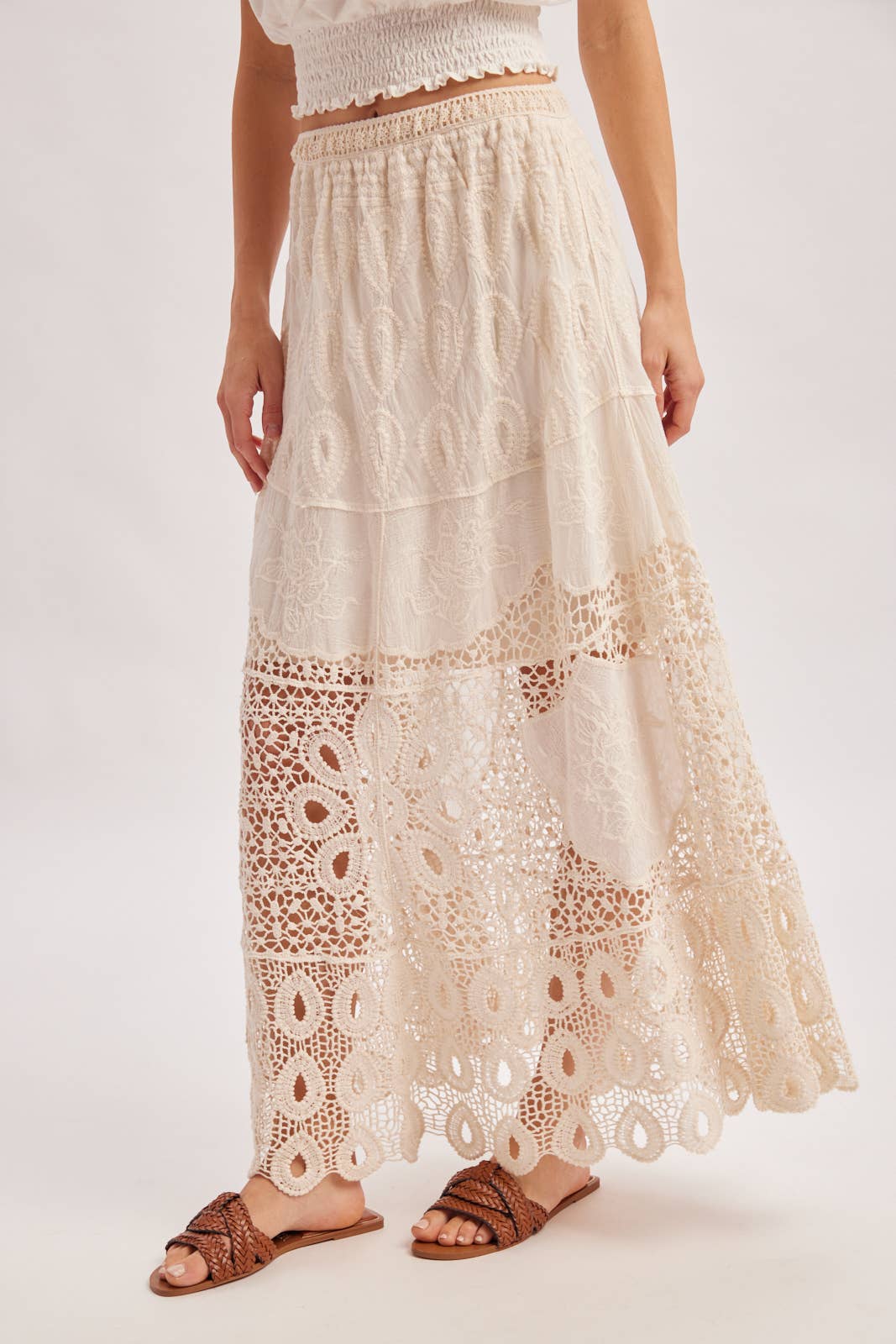 Bluivy Boho Crochet Maxi Skirt - Natural