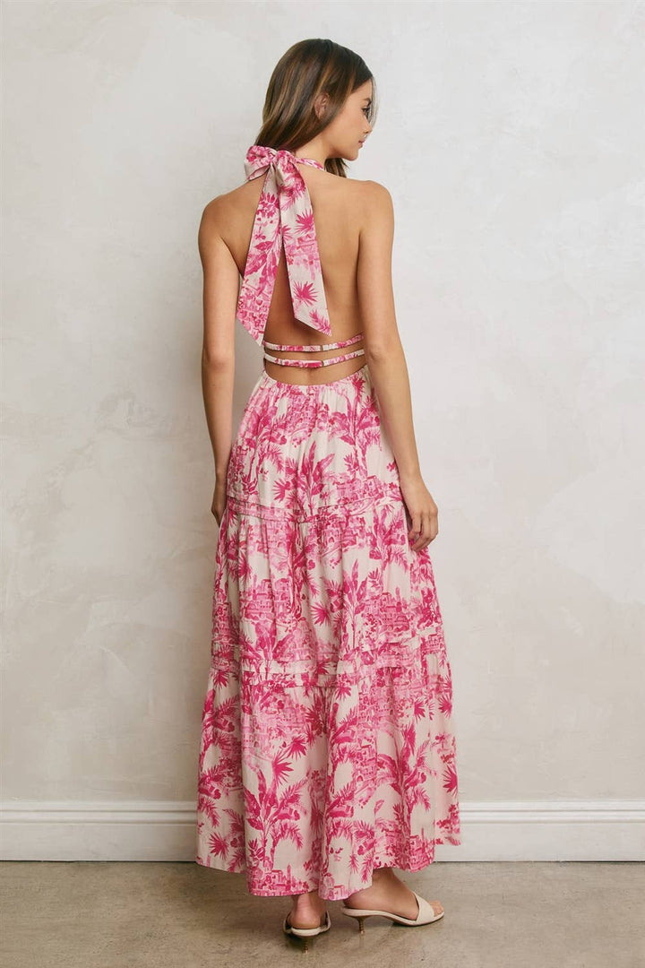 Dress Forum - Conversational Open Back Halter Maxi Dress in Hibiscus Palm 2