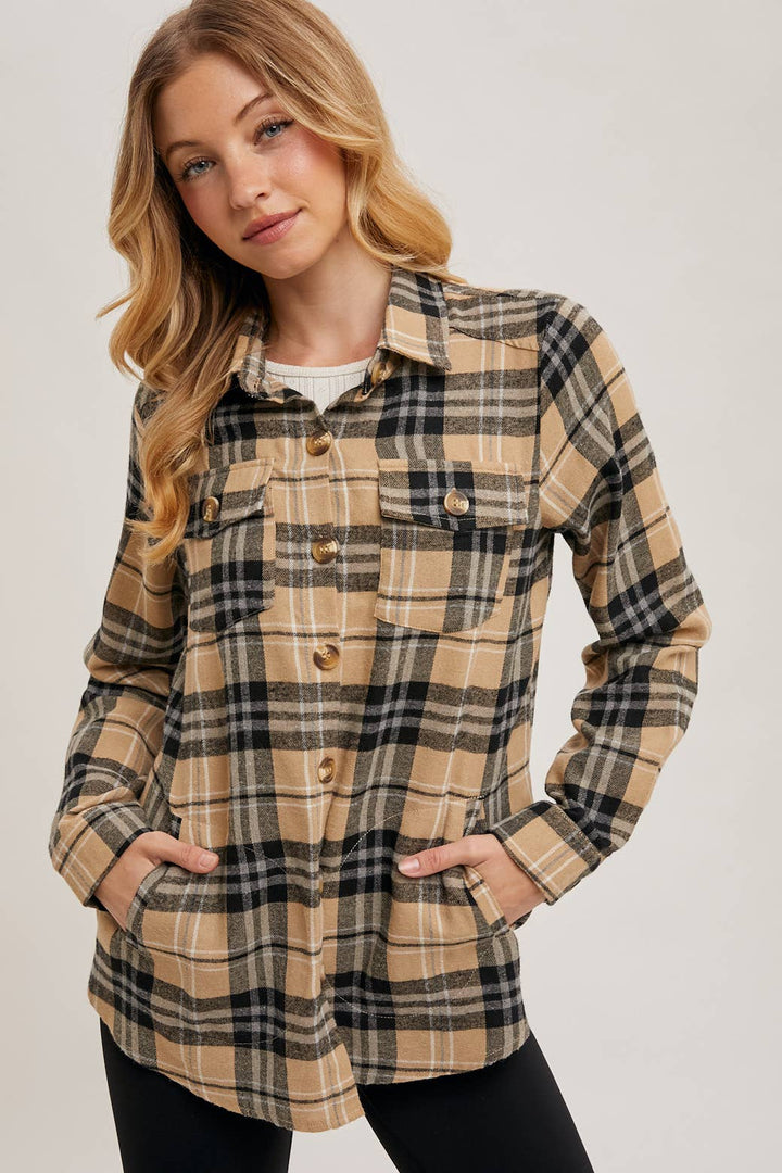 Bluivy - Flannel Plaid Shacket taupe