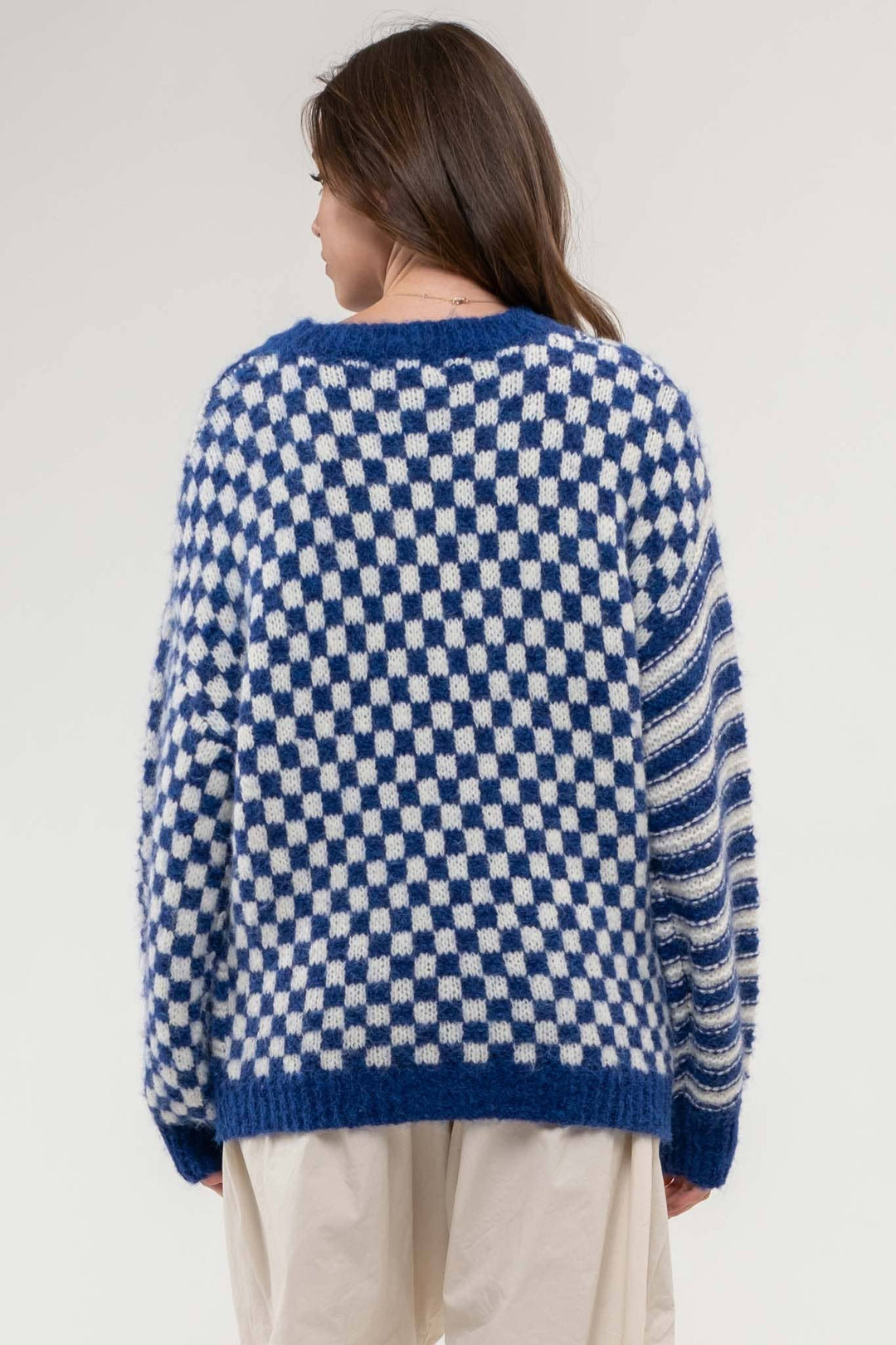 Blu Pepper Stripe Checkered Sweater