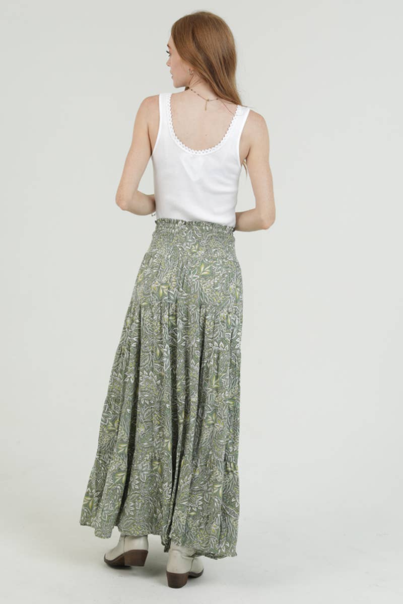 Angie Tiered Maxi Skirt with Smocked Waistband Green back