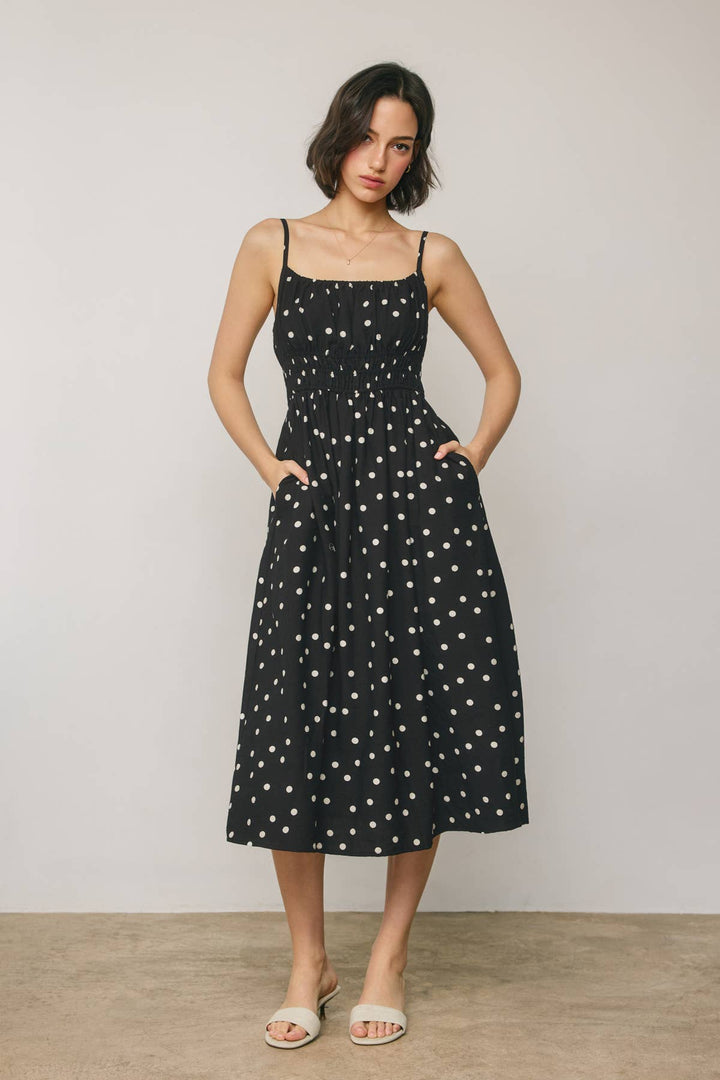 Dress Forum - Sunday Dot Shirred Waist Sleeveless Dress in Black