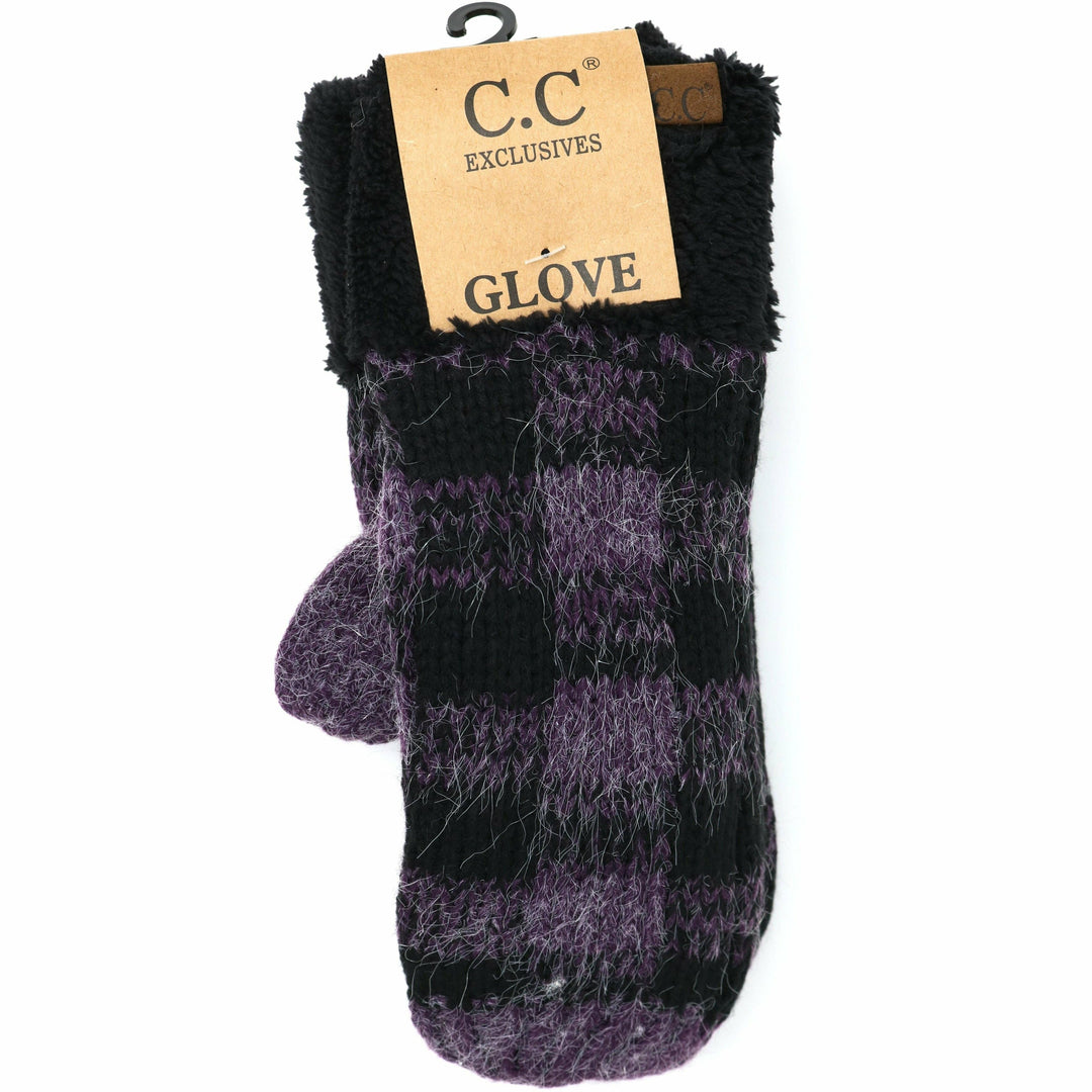 Buffalo Check Fuzzy Mittens Purple/Black

