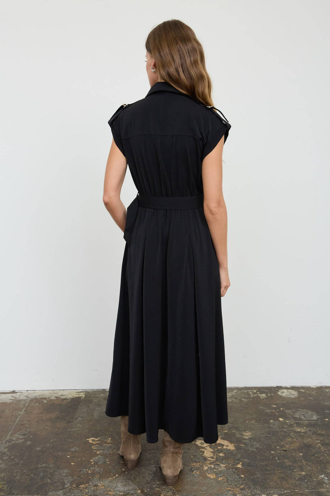 Blu Pepper - Black Belted Sleeveless Midi Shirt Dress 1