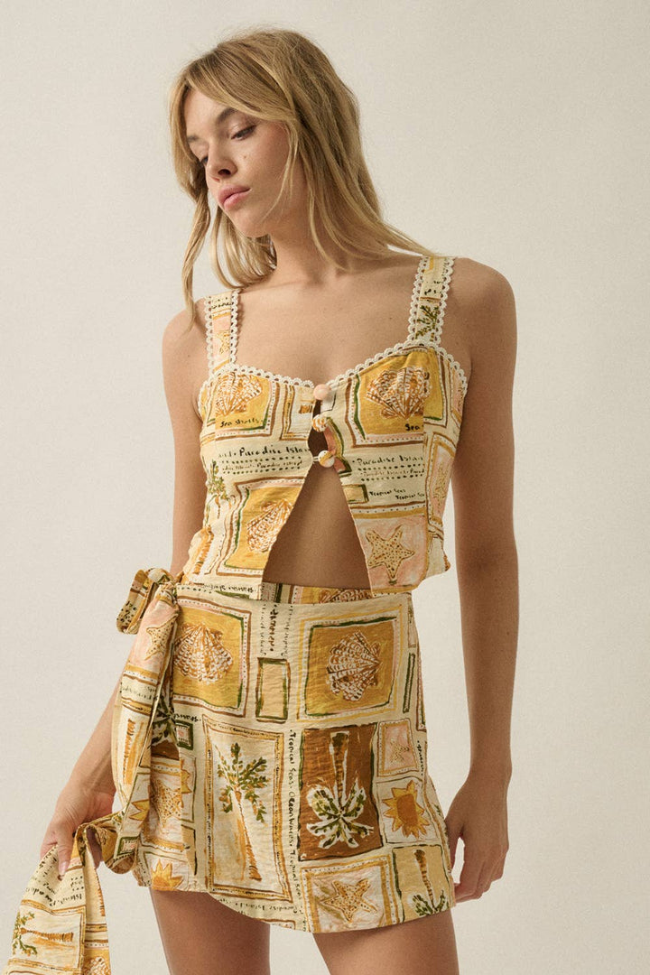 Promesa USA - Tropical-Print Cropped Tank Top in Butter 2