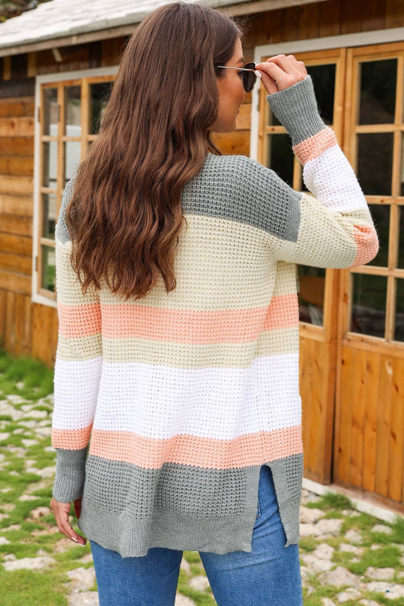 Striped Pocketed Open Cardigan