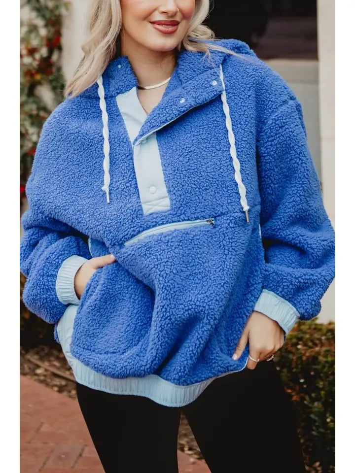 Katydid Blue Two-Toned Sherpa Fleece Pullover