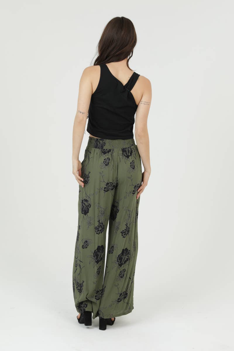  Angie Tie Waist Wide Leg Printed Pants in Olive back
