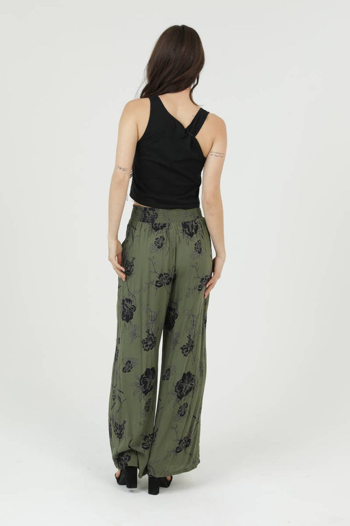  Angie Tie Waist Wide Leg Printed Pants in Olive back