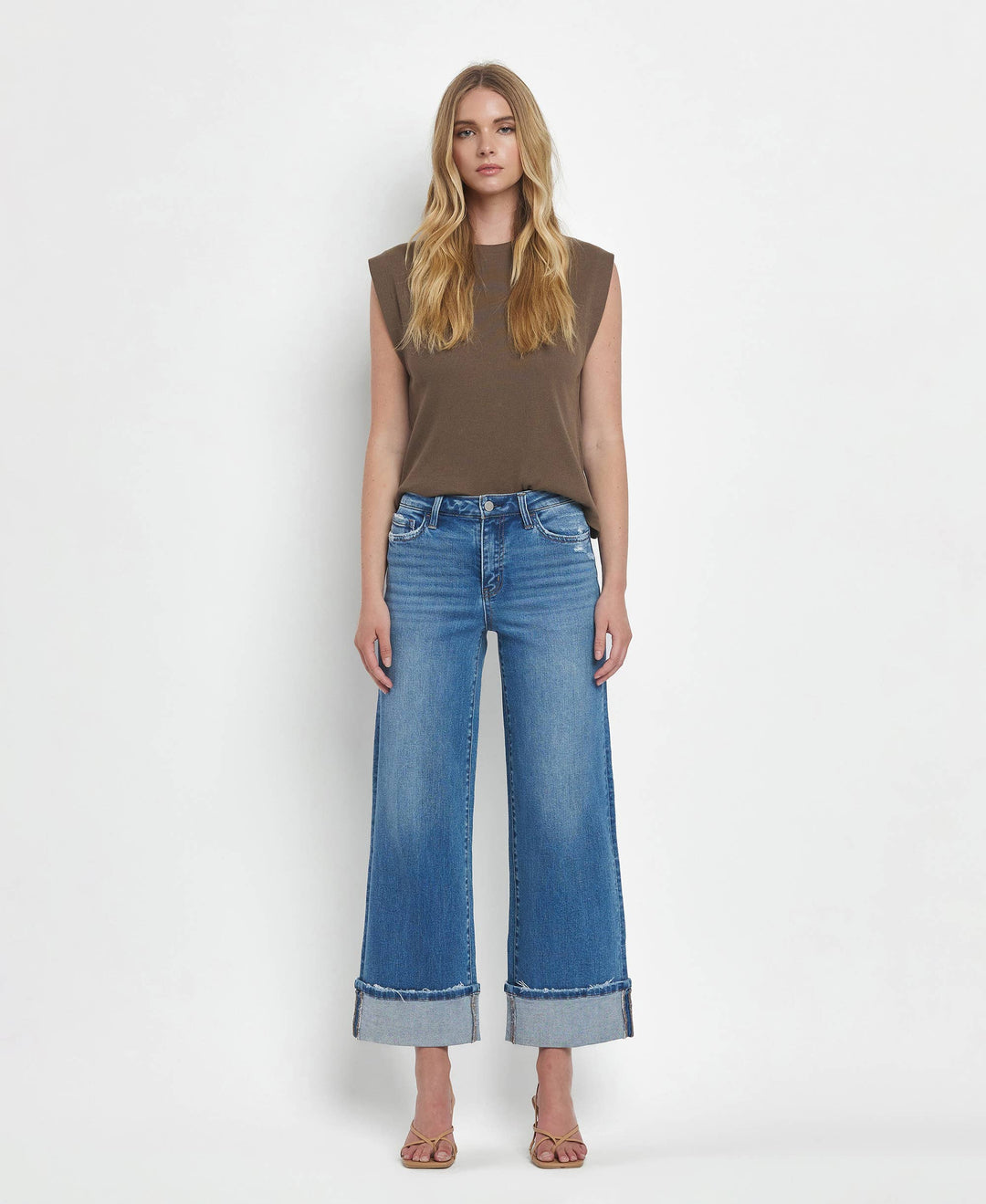 Flying Monkey High Rise Medium Wash Cuffed Wide Jeans in Moorland 3