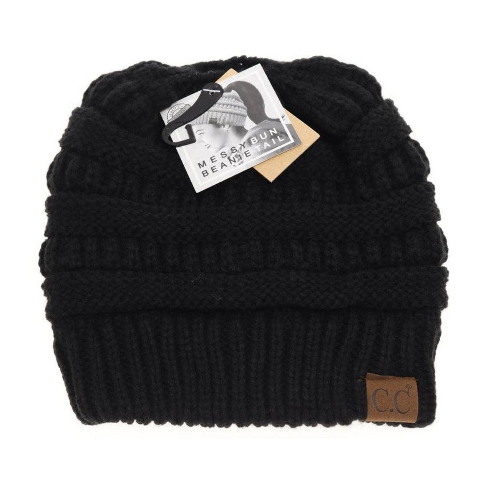Fuzzy Lined Solid Classic CC Beanie Tail Black