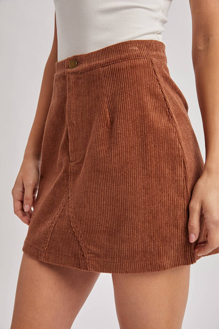 Bluivy Corduroy A-Line Mini Skirt in Camel 3