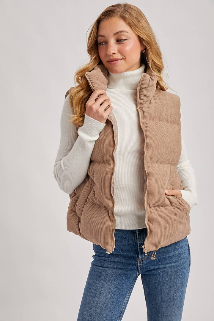 Corduroy Puffer Vest mushroom2