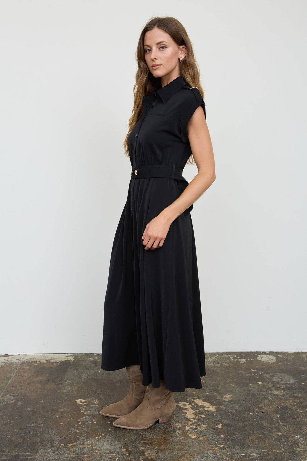 Blu Pepper - Black Belted Sleeveless Midi Shirt Dress 2