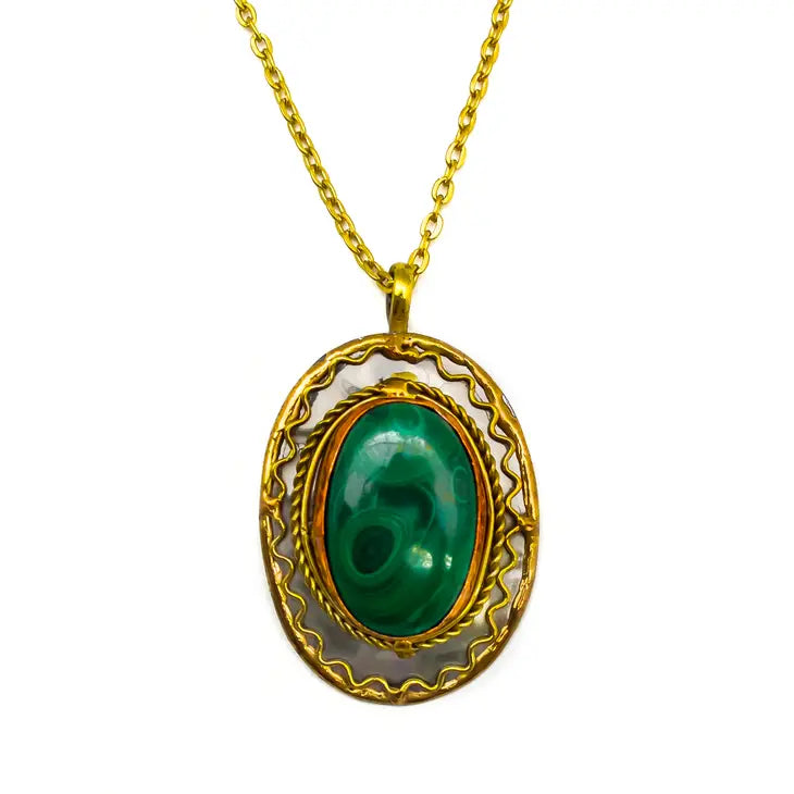 Mixed Metal and Malachite Stone Pendant with Chain