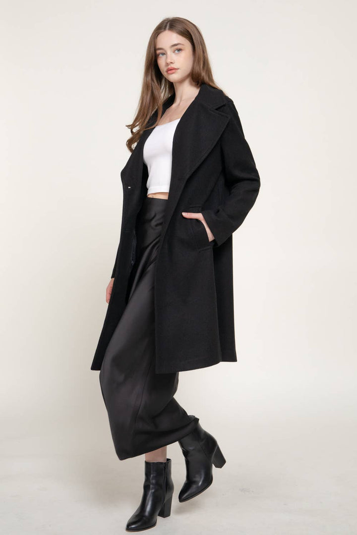 Active Basic - Long Sleeve Soft Long Coat in Black