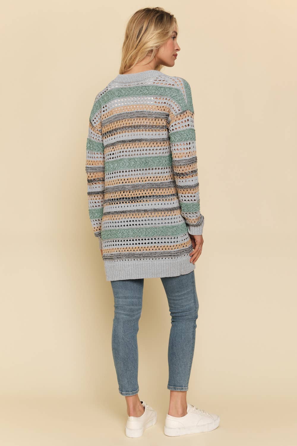 Mystree - Mix Weaved Cardigan Lt. Grey/Must back
