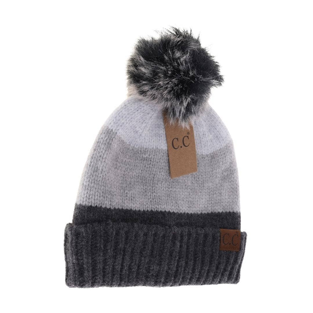 Multi Color Block Pom C.C Beanie Black