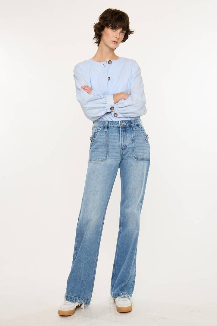 Kan Can USA High Rise Wide Flare Jeans in Medium Wash 2