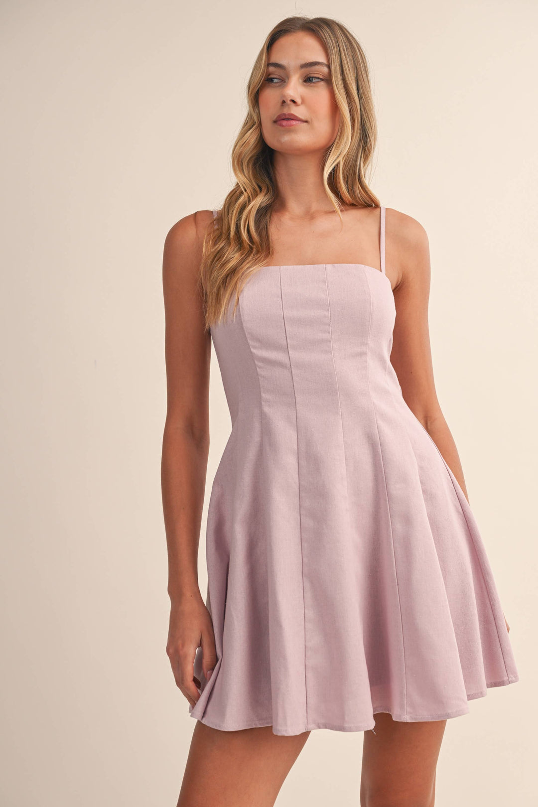 Klesis - Linen Flared Mini Dress Pink 3