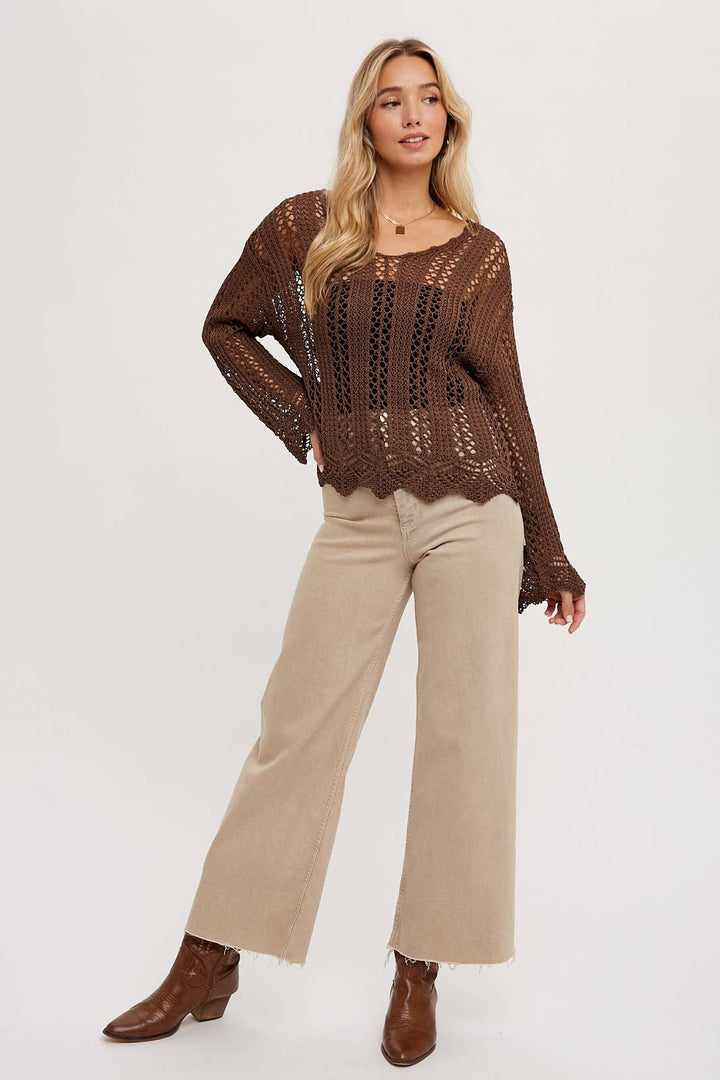Open Knit V-Neck Pullover chocolate6