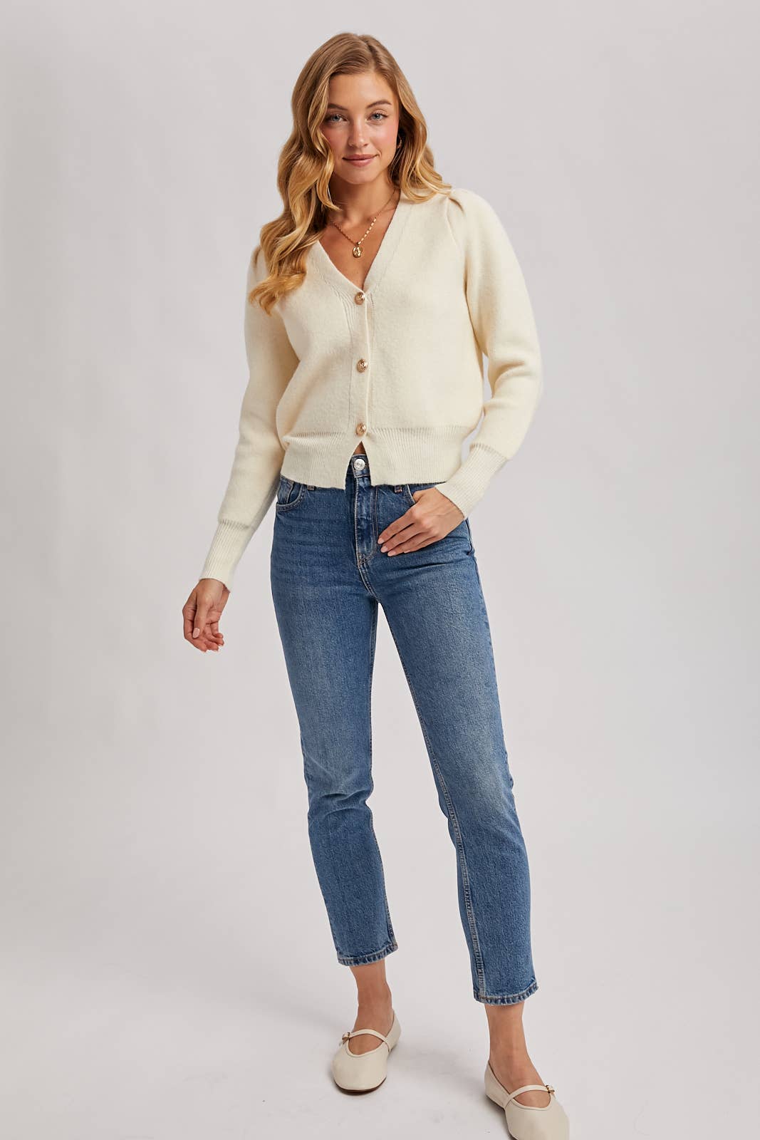 Bluivy Button Down V-Neck Cardigan Cream 6