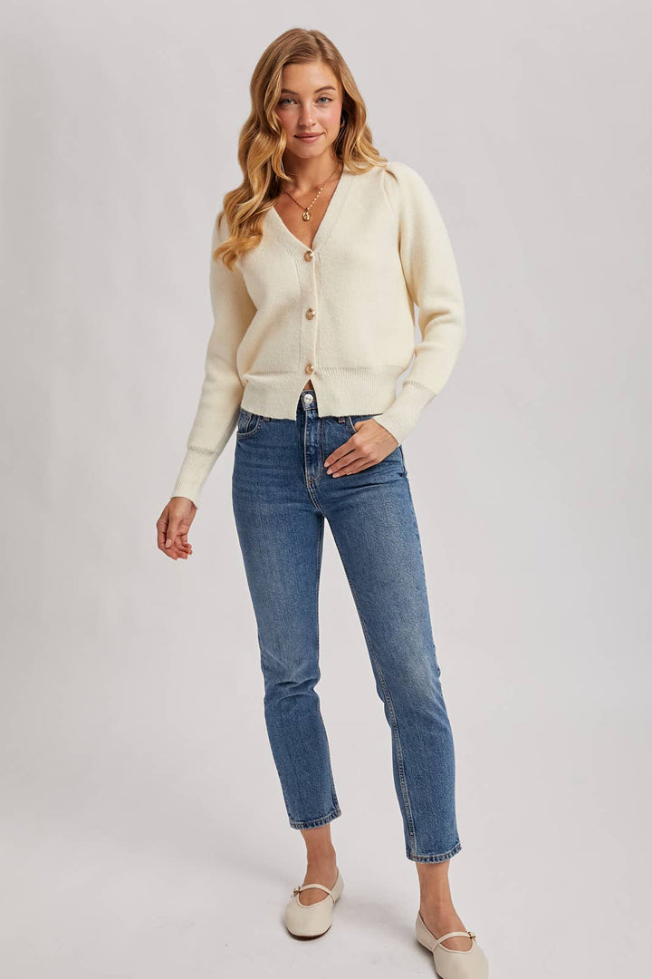 Bluivy Button Down V-Neck Cardigan Cream 6