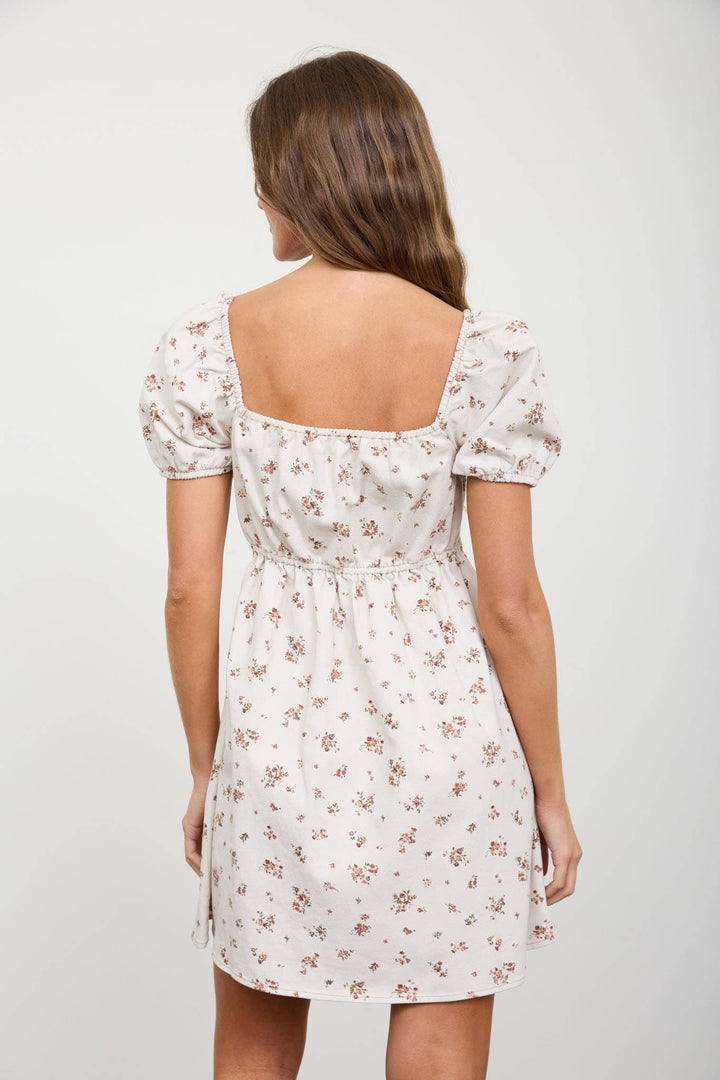 Blu Pepper - Ditsy Floral Puff Sleeve Square Neck Mini Dress in Oatmeal 1
